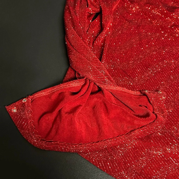 Joanna Chen Women's Medium Red Sparkle Cowl Neck Top Split Bell Sleeve Christmas - Picture 5 of 11